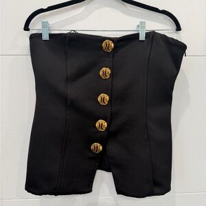 Zara Black High Waist Top with Gold Buttons